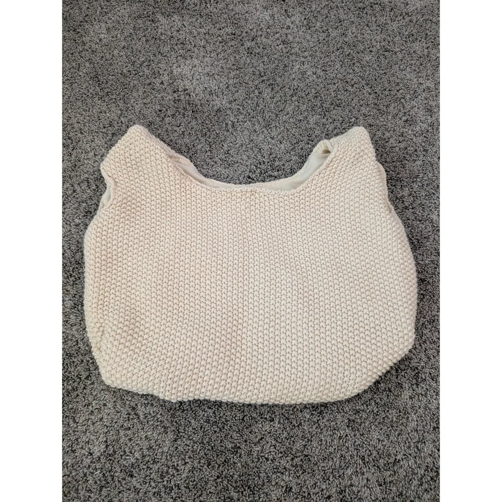 A‎ New Day Cream Chunky Knit Hobo Shoulder Bag Slouchy Magnetic Snap Ivory